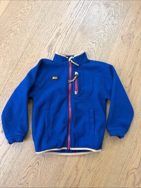 REI Royal Blue Kids Fleece Jacket with Red Zipper and Orange Trim